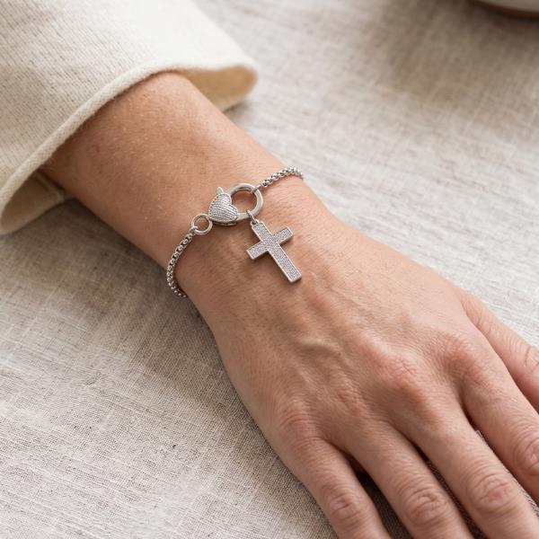 CZ Cross Charm Pendant Bracelet
