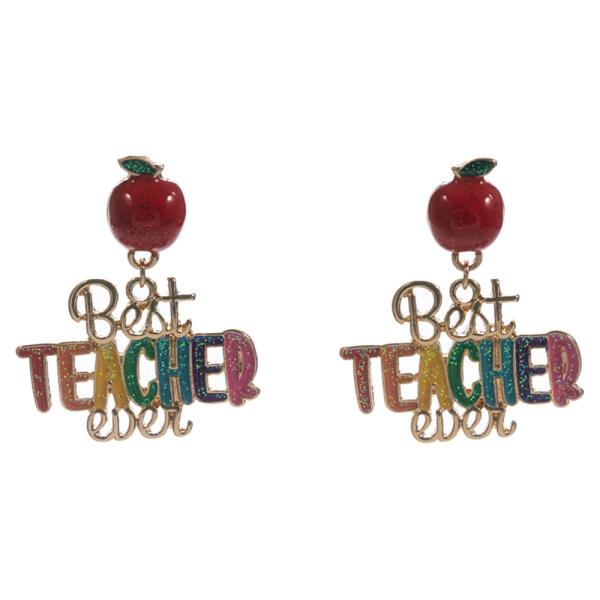 Apple W Best Teacher Ever Titanium Earring