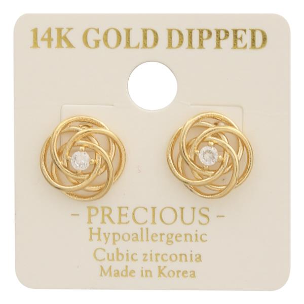 14K Gold Dipped CZ Spiral Design Stud Earring