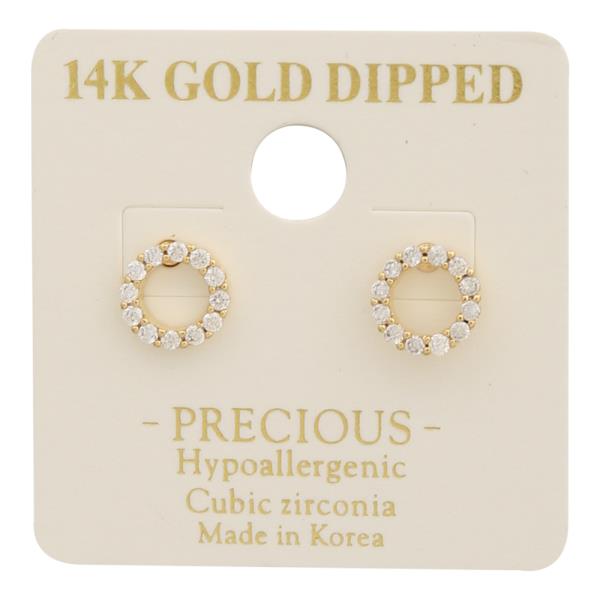 14K Gold Dipped Round CZ Stud Earring
