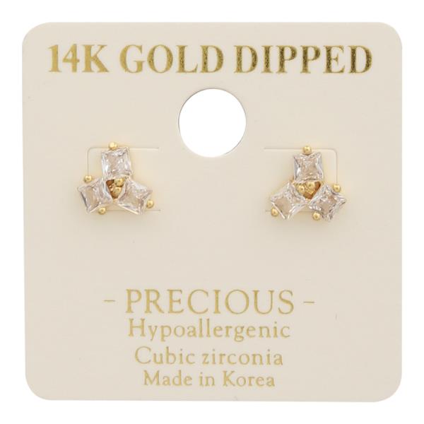 14K Gold Dipped CZ Trio Stud Earring