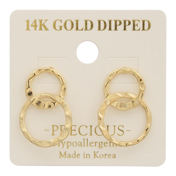 14K Gold Dipped Hammered Circles Drop Earring