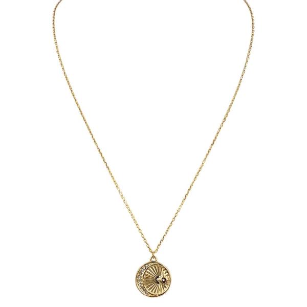 STAINLESS STEEL MOON CZ METAL FRAME PENDANT NECKLACE