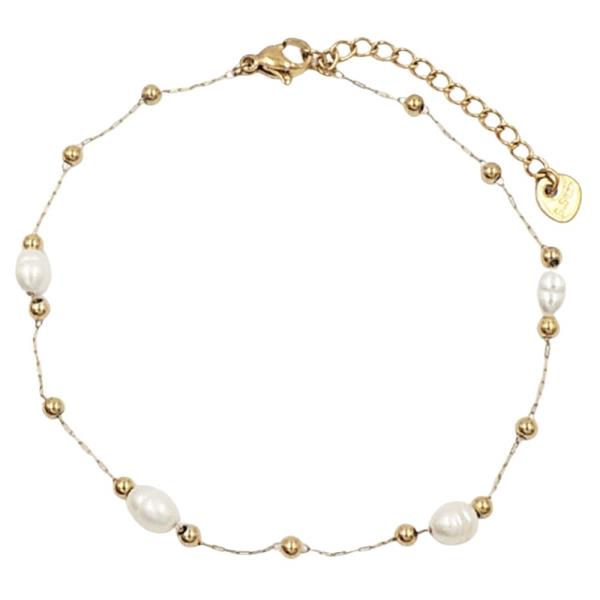 Stainless Steel Pearl Station Chain Anklet