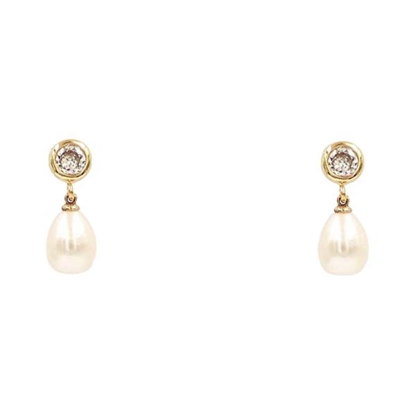 L Card 18K GD Teardrop Pearl CZ Earring