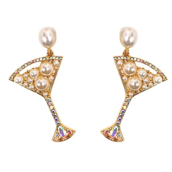 Cocktail Shape W Pearl Earrings