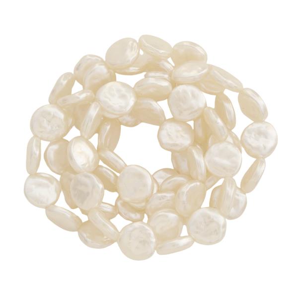 Rows of Flat Cream Pearls Stretch Cuff Bracelet