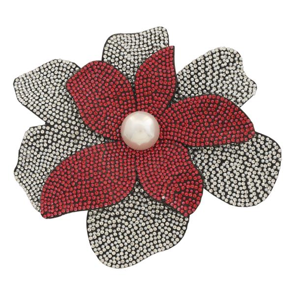 FLOWER RHINESTONE PEARL BROOCH