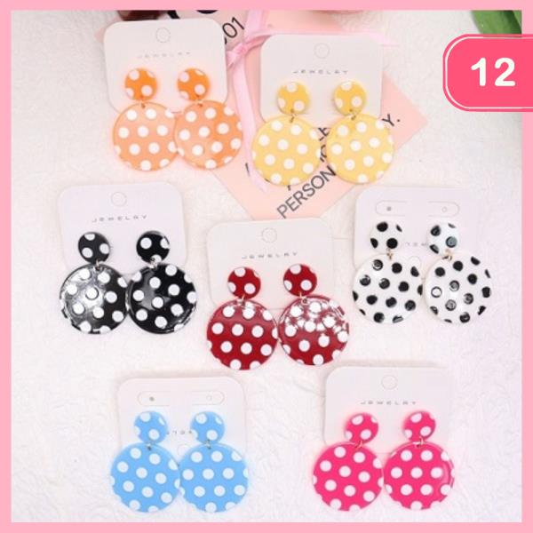 Round Polka Dot Post Dangle Earrings (12 Units)