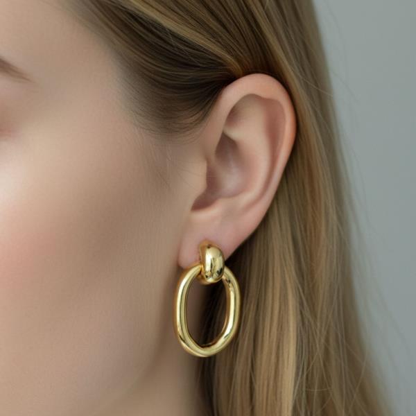 14K Gold White Gold Dipped Oval Drop Earrings