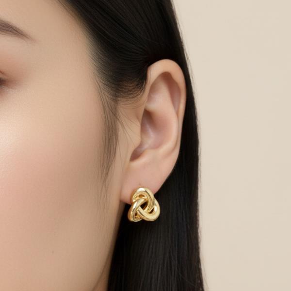 14K Gold White Gold Dipped Knot Stud Earrings