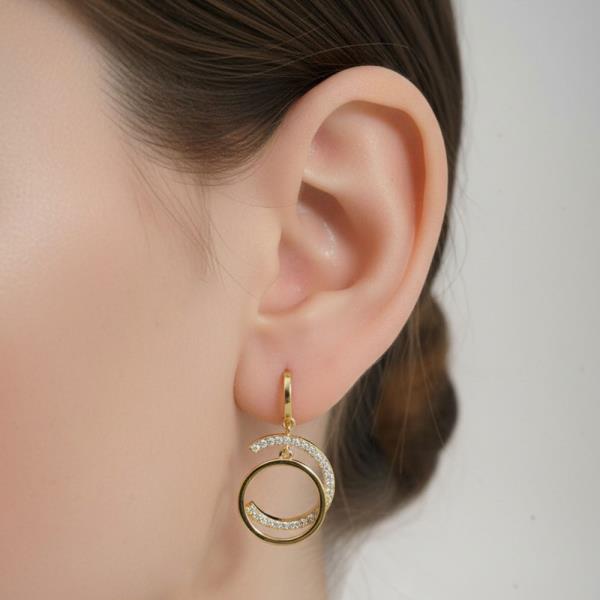 14K Gold White Gold Dipped CZ Circle Drop Earrings