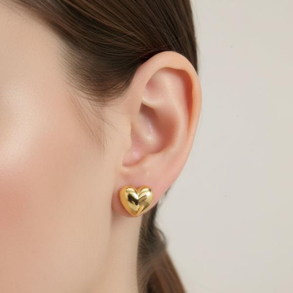 14K Gold Dipped High Polish Heart Post Earrings