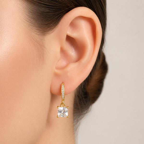 14K White Gold Dipped Princess CZ Huggie Earrings