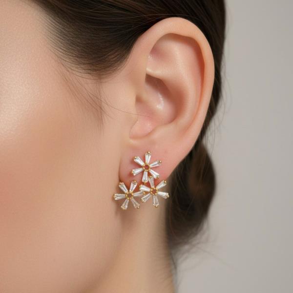 14K Gold White Gold Dipped CZ Stud Earrings