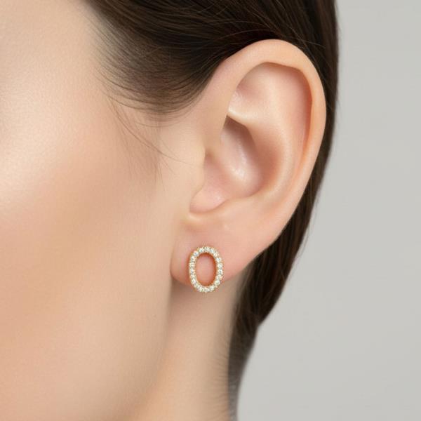 14K White Gold Dipped CZ Oval Frame Stud Earrings