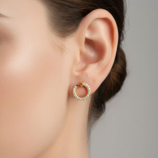14K White Gold Dipped Open Circle Pave Earrings