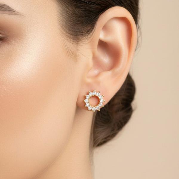 14K Gold White Gold Dipped CZ Circle Stud Earrings