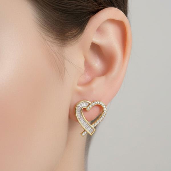 14K Gold White Gold Dipped CZ Heart Stud Earrings