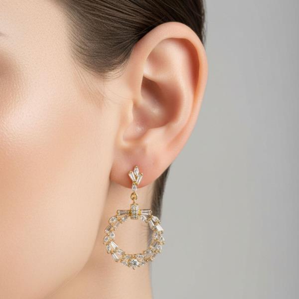 14K Gold White Gold Dipped Baguette CZ Earrings