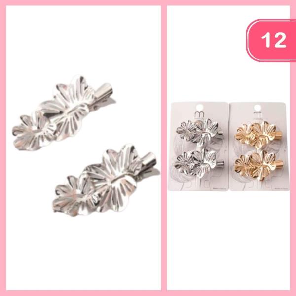 Pleated Flowers Hair Clips (12 Units)