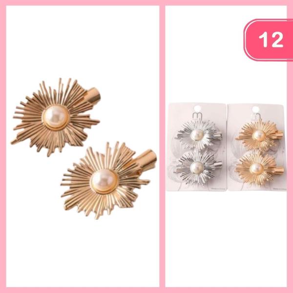 Pearl Sun Rays Hair Clips (12 Units)