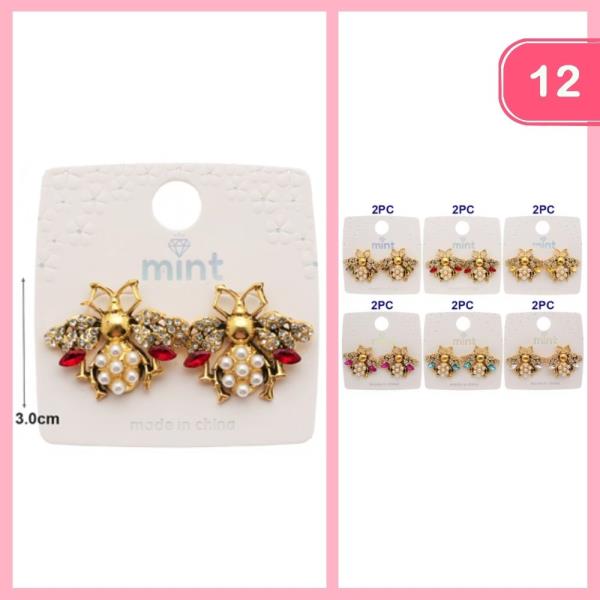Rhinestone Bee Post Earring (12 Units)
