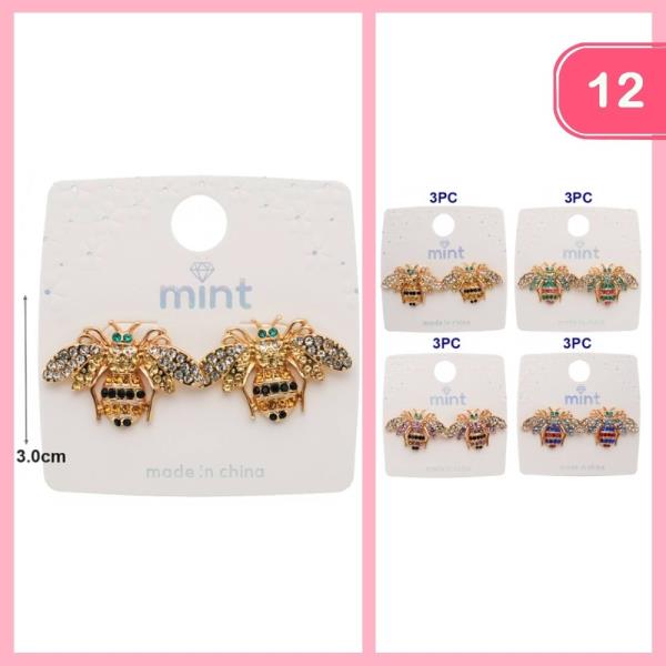 Rhinestone Bee Post Earrings (12 Units)