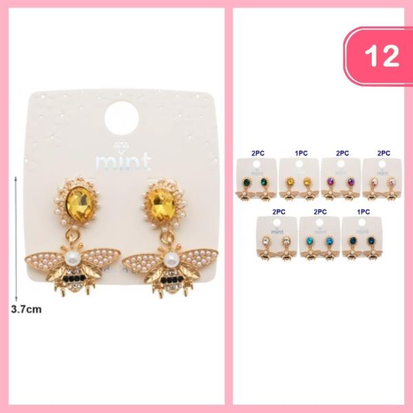 Rhinestone Pearl Drop Bee Earrings (12 Units)