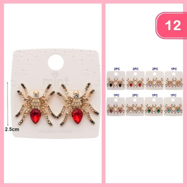 Rhinestone Spider Post Earrings (12 Units)