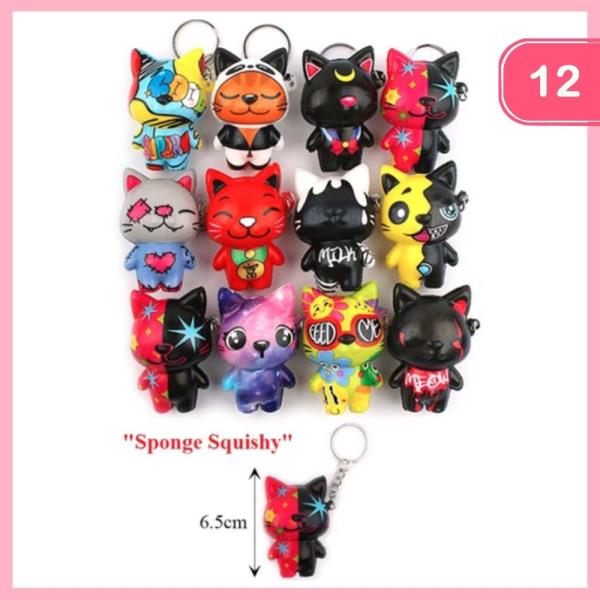Cat Sponge Squishy Keychain (12 Units)