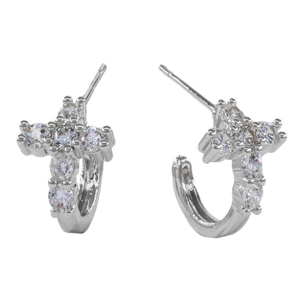 CZ Cross Hoop Earring