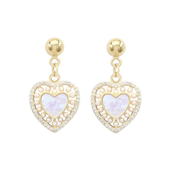 MOP Pearl Heart Stainless Steel Dangle Earring