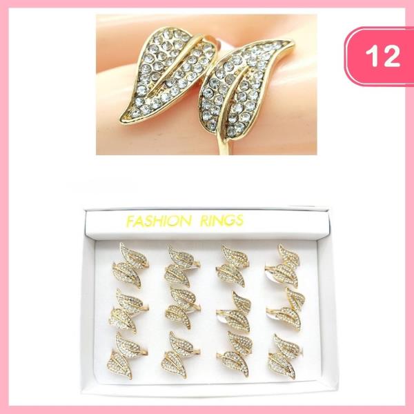 Rhinestone Leaf Wrap Ring (12 Units)