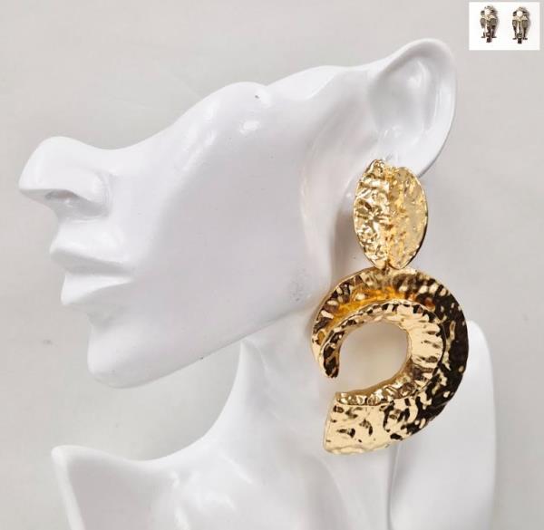 Hammered Metal C Statement Drop Clip on Earring