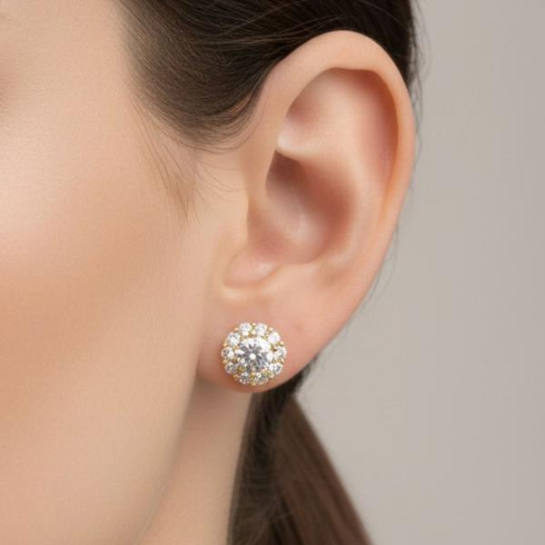 14K Gold White Gold Dipped Round CZ Cluster Studs
