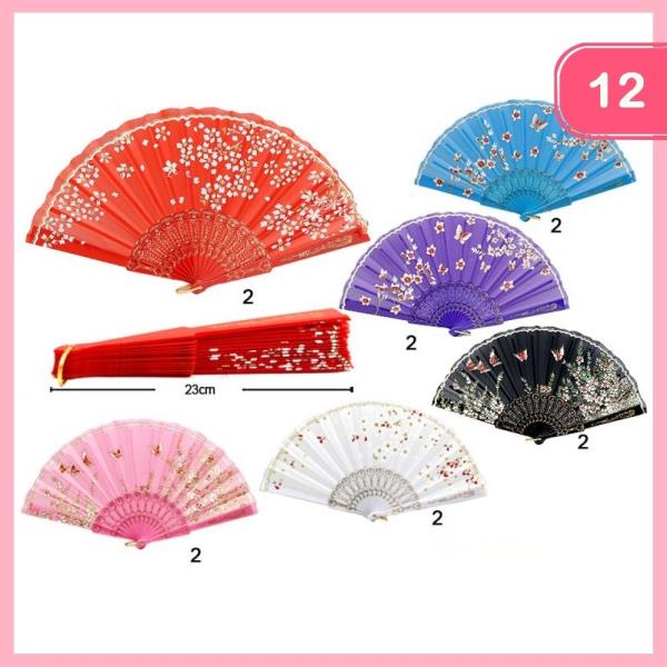 Flower Pattern Hand Fan (12 Units)