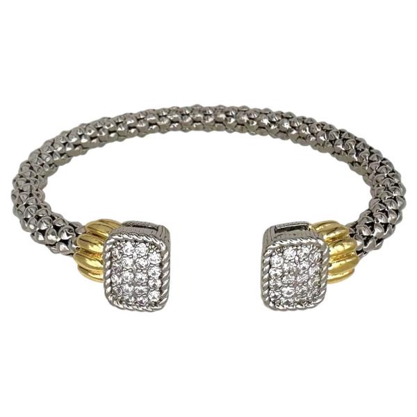 CZ Two Tone Popcorn Open Bangle