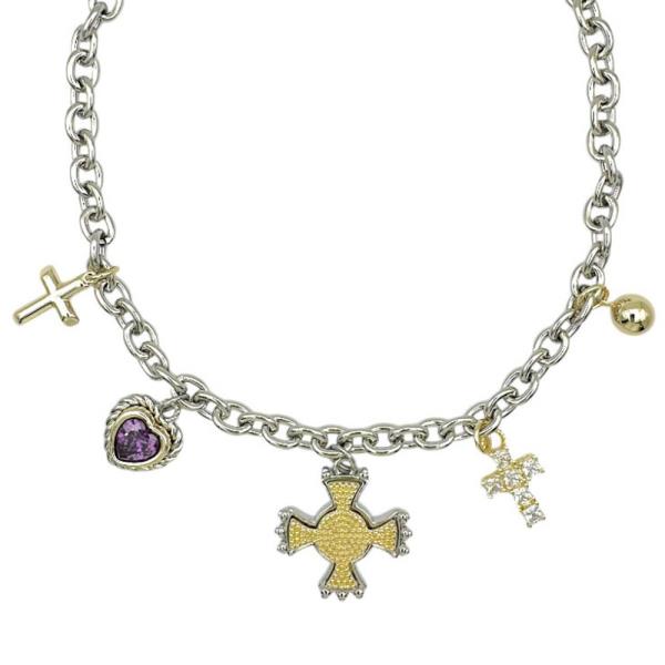 Two Tone CZ Cross Charm Necklace