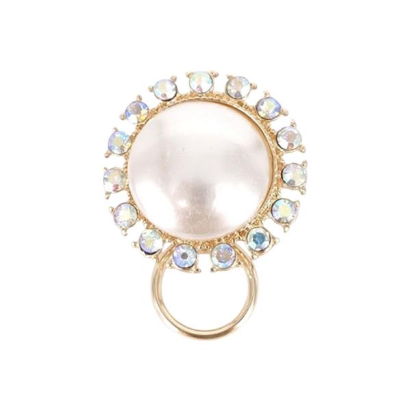 PEARL RHINESTONE ROUND BROOCH