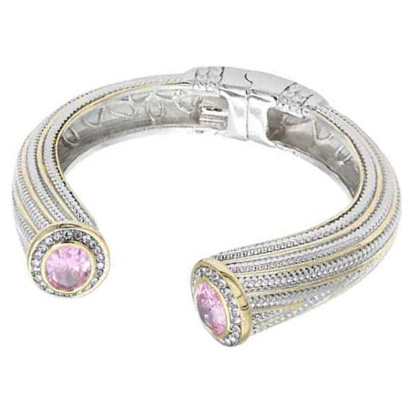 14K Gold Plated Two Tone Clear CZ Buff Bracelet