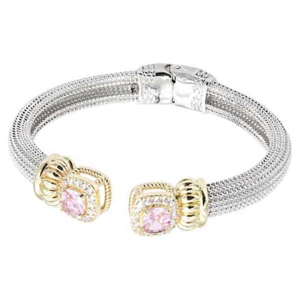14K Gold Plated Two Tone CZ Cuff Bracelet