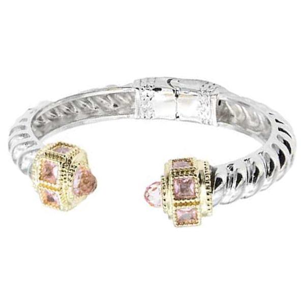 14K Gold Plated Two Tone CZ Cuff Bracelet