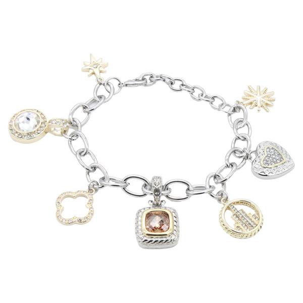 14K Gold Plated Two Tone Charm Chain Bracelet