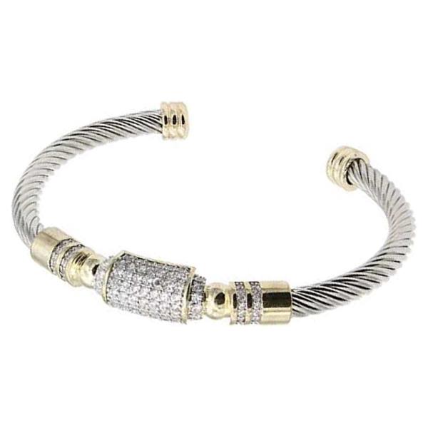 14K Gold Plated 3 Tone Clear Color CZ Cuff Bracelet