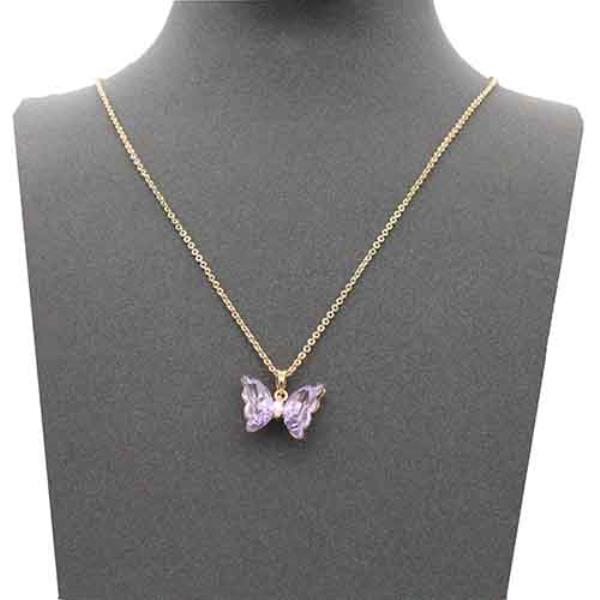 Gold Plated CZ Butterfly Pendant Necklace