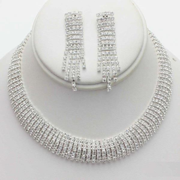Rhinestone Collar Necklace Earring Set