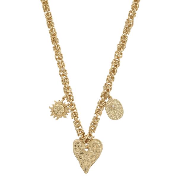 Heart Textured Pendant Charm Chain Necklace