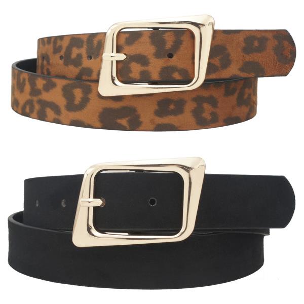 Angled Rectangle Buckle Microsuede Duo Belt