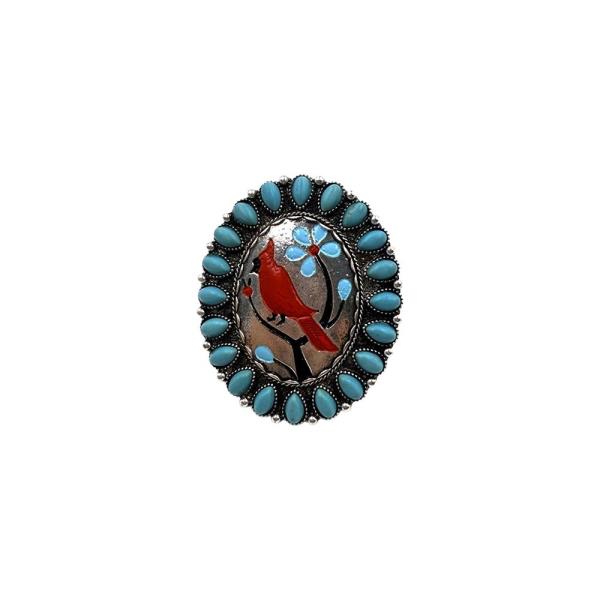 Western Cardinal Portrait Plate TQ Cuff Ring